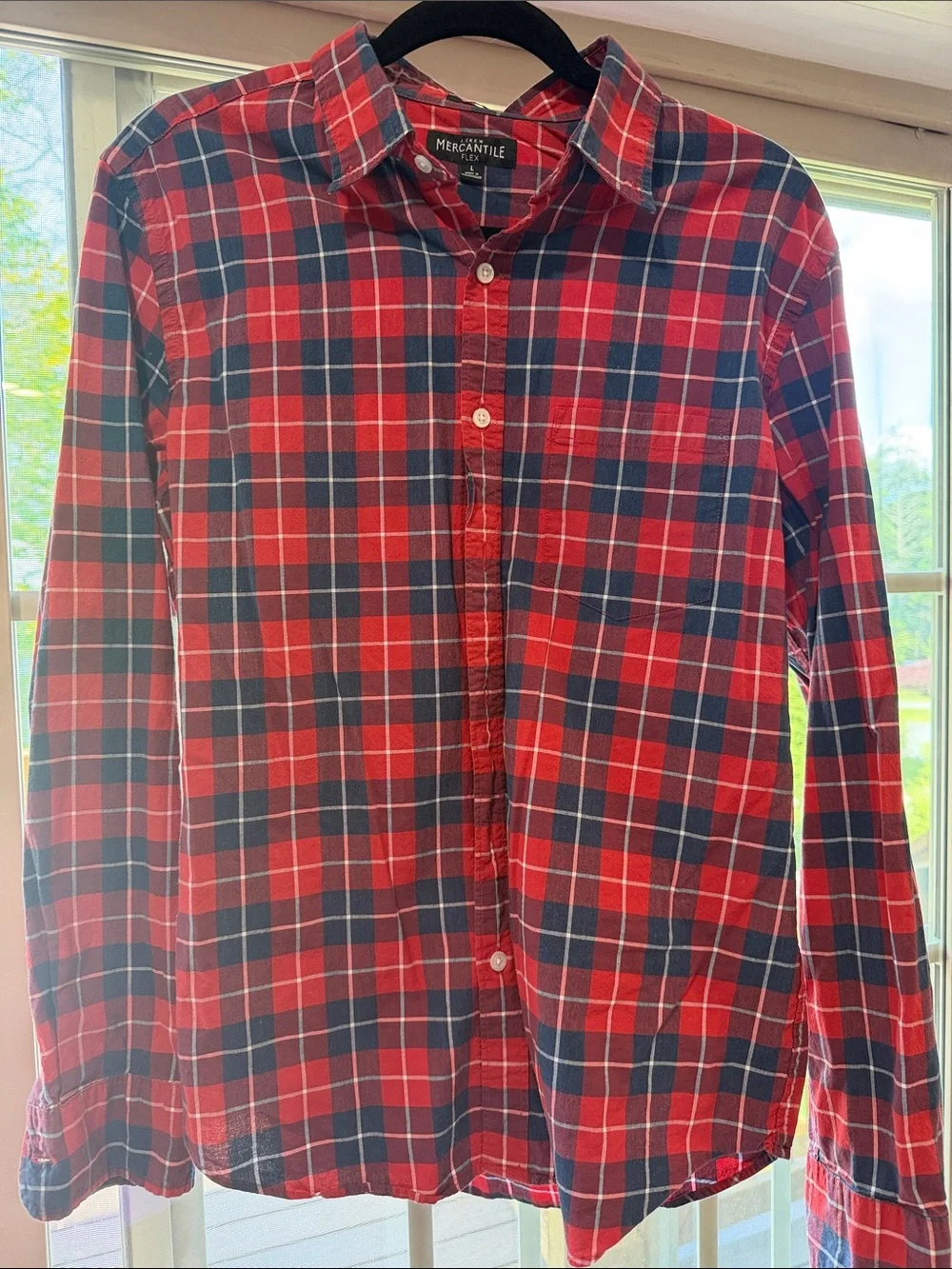 J. Crew Red and Navy Plaid Cotton Button-Down Shirt